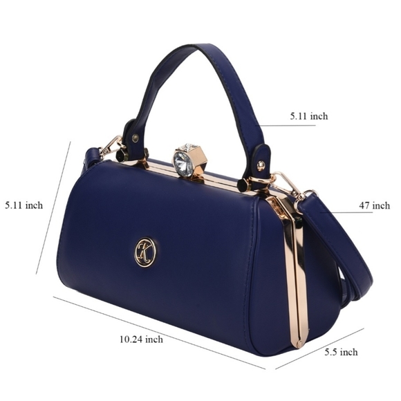 Navy Faux Leather Medium Size Tote Bag with Handle Drop and Shoulder Strap - Picture 6 of 12